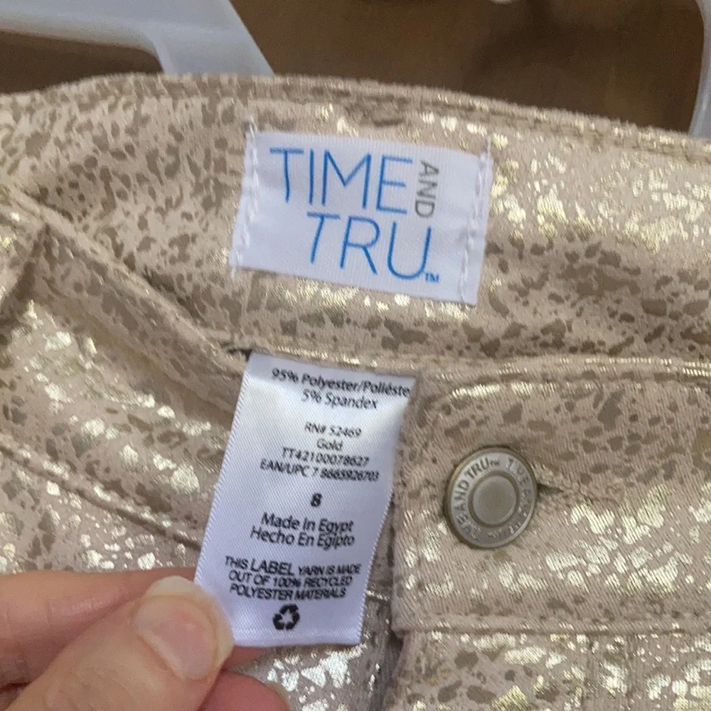 Relist2/20 Mid rise slim fit straight pant w metallic gold spatter print - Picture 8 of 16